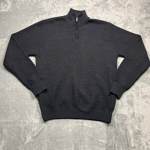 Stillwater Supply Co Quarter Zip Sweater Mens‎ Navy Blue Fleece Lined Plaid L